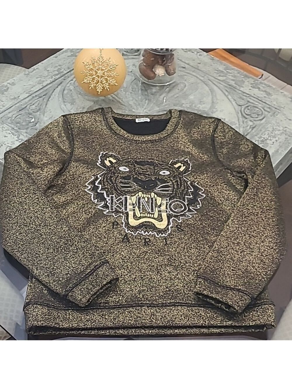 KENZO PARIS WOMEN'S LIMITED EDITION GLITTER GOLDEN EMBROIDERED SWEATER L